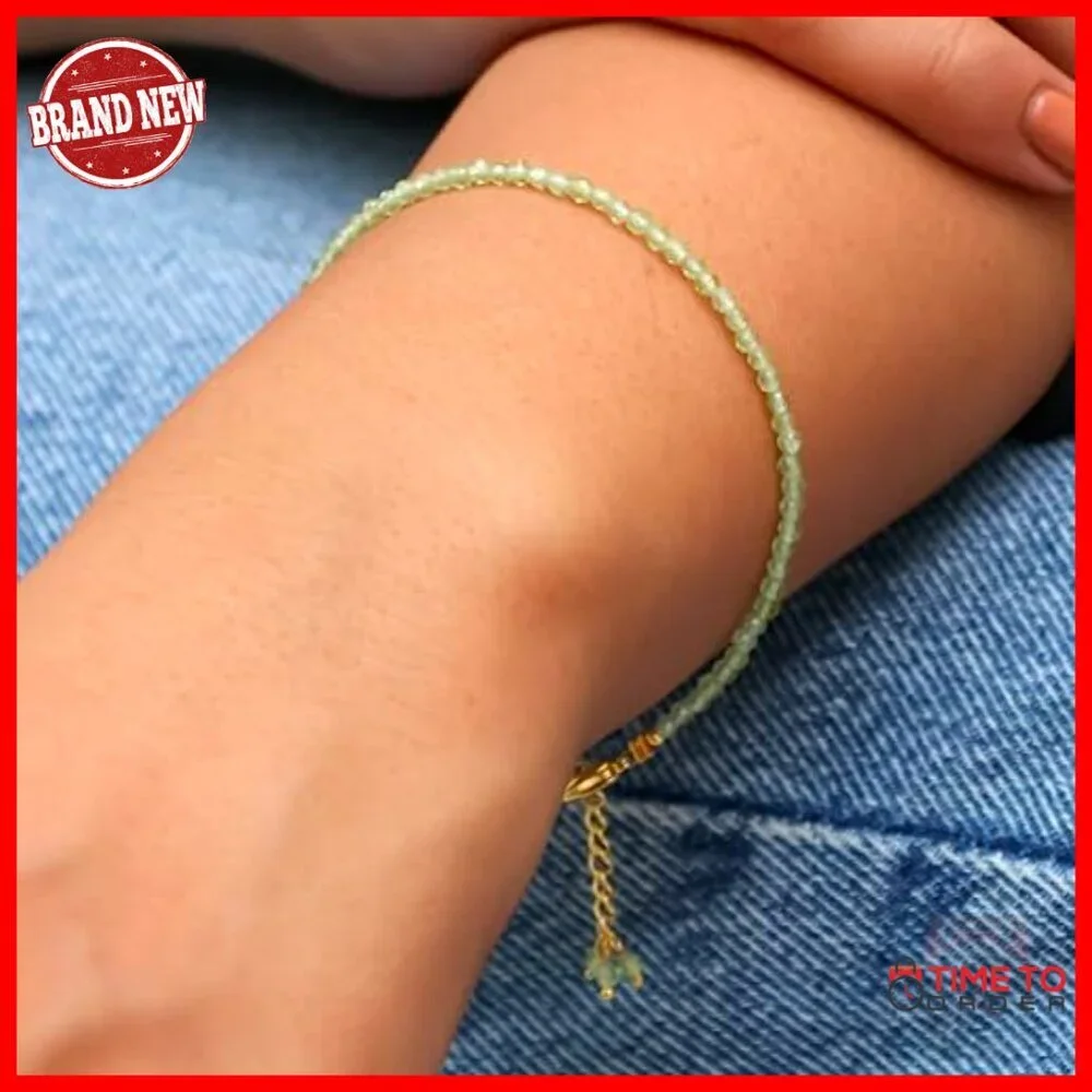 8 Inch Gold Plated Peridot Beaded Bracelet Hypoallergenic Stretch